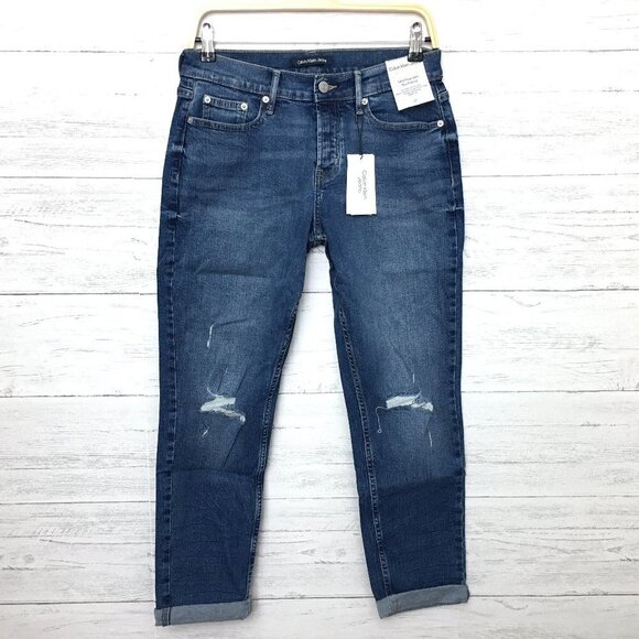 NEW Calvin Klein Women's Jeans Mid Rise Slim Fit Boyfriend Button Fly 27 x 29" - Picture 1 of 12